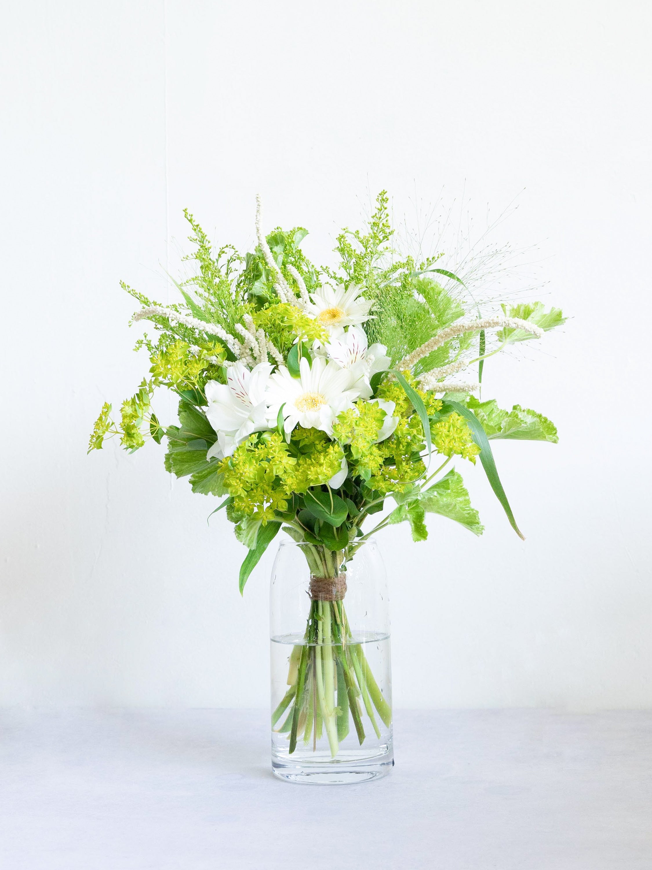 【誕生日ギフト】 フローリストにおまかせ 季節の花束 M - グリーン&ホワイト -